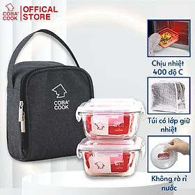 Mua Bộ 2 hộp đựng cơm  trữ thức ăn thủy tinh chịu nhiệt COBA COOK hình vuông 530ml 1 túi giữ nhiệt hình vuông - CCS52BS