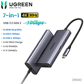 Mua Bộ Chuyển Đổi Tín Hiệu Hub USB-C 7 trong 1 Ugreen 15531 sang HDMI + USB-C + 2 x USB-A + USB-C PD100W +  SD/TF - Hàng chính hãng