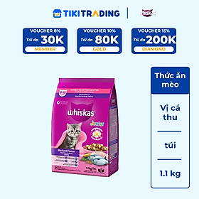 Thức Ăn Cho Mèo Con Whiskas Junior 2-12 Months Mackerel Flavour Vị Cá Thu 1.1kg/Túi