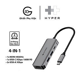 Mua Hub HyperDrive HD41 4IN1 HDMI 4K60HZ Cổng Chuyển Đổi Type C Dành Cho Macbook/Chromebook/PC/Smartphone - Hàng Chính Hãng