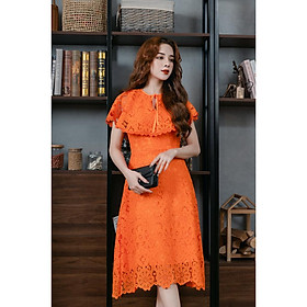 Hình ảnh Váy Ren Bèo Cổ Màu Cam 23V005 Cao Cấp Pi Style