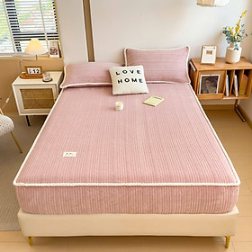 Bộ ga gối nỉ sữa LIDACO họa tiết dập vân chìm siêu mềm mịn cho mùa đông ấm áp dùng được cho nệm ~30cm