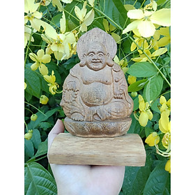 Tượng phật Di Lặc gỗ trầm hương tốc tự nhiên cầu bình an, may mắn, sức khoẻ và tài lộc trang trí bàn làm việc, taplo xe ô tô