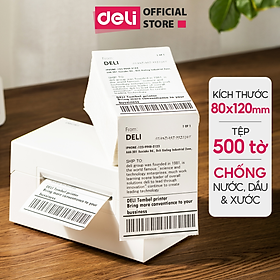 Giấy Decal Nhiệt In Nhãn Minicode Đơn Hàng TMĐT Deli - Tệp 500 Tờ 12x8cm - Dùng Cho Bill, Mã Vạch, Hóa Đơn, Livestream, Kinh Doanh Online - Không Phai Mực - Hàng Chính Hãng - CP001