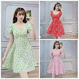ĐẦM XÒE HOA CỔ V XINH XINH - BY7043