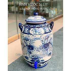 Mua Bình nước 20 lit gốm sứ Bát Tràng cao cấp không chì vẽ hoạ tiết cá chép trông trăng