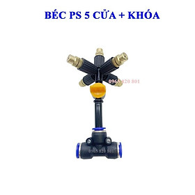 Béc phun sương bằng đồng 5 cửa có khóa kèm T nối nhanh 8,10,12mm