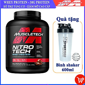 Combo Sữa tăng cơ cao cấp Whey Protein Nitro Tech của MuscleTech hộp 4 LBS hỗ trợ tăng cơ, giảm cân, đốt mỡ cho người tập GYM & Bình lắc 600 ml (Màu Ngẫu Nhiên)