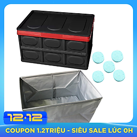 COMBO HỘP ĐỰNG ĐỒ ĐỂ CỐP XE Ô TÔ GẬP GỌN ĐEN VIỀN ĐỎ + 5 VIÊN SỦI RỬA KÍNH (TẶNG TÚI BẠC CHỐNG NƯỚC CAO CẤP)