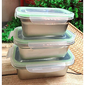 Mua COMBO Bộ 3 Hộp BẢO QUẢN thực phẩm INOX 304 có NẮP. DỤng cụ đựng chứa trữ ĐA NĂNG trong tủ lạnh AN TOÀN SỨC KHOẺ. Chuyên