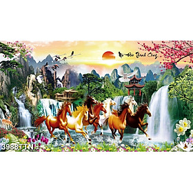 Mua TRANH DÁN TƯỜNG 3D MÃ ĐÁO THÀNH CÔNG - TRANH DÁN TƯỜNG BÁT MÃ PHONG CẢNH - TRANH MÃ ĐÁO TRUY PHONG