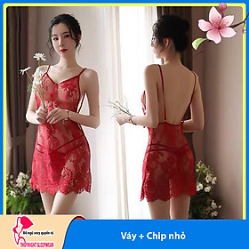 Q436 Váy ngủ ren bodysuit xẻ đáy hở lưng - Đầm ngủ ren hở lưng gợi cảm