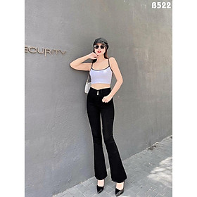 Giới thiệu sản phẩm Quần Jeans Nữ Ống Loe Dài Lai Tua Nút Lưng Bảng Cao