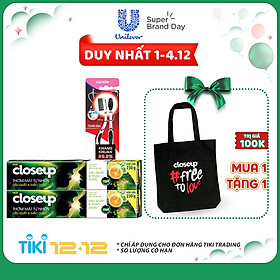 Combo 2 Kem Đánh Răng Dạng Gel Sạch Khuẩn Closeup Thơm Mát Tự Nhiên Dầu Quất & Thảo Dược 230G + 02 Bàn Chải Than Bạc Kháng Khuẩn