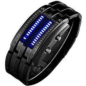 Binary Matrix Blue LED Digital Watch Mens Classic Creative Fashion Black Plated Wrist Watches