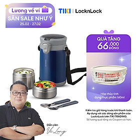 Bộ Hộp Cơm Giữ Nhiệt Lock&amp;Lock Easy Carry 2.0L LHC8039BLU Có Túi (1 Hộp 720ml, 2 Hộp 420ml Kèm 1 Bộ Muỗng Và Nĩa) - Màu Xanh