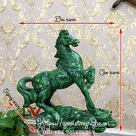 Tượng Đá Trang Trí Con Ngựa Phong Thủy - Cao 24cm - Màu Xanh Ngọc Bích
