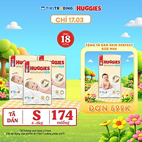Combo 3 gói Tã/bỉm dán sơ sinh Huggies Skin Perfect S 54+4 miếng với 2 vùng thấm giảm kích ứng da