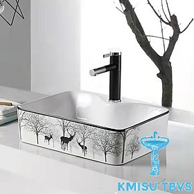 Chậu Lavabo, chậu rửa mặt bàn đá, chậu labo hình CN 3 con hươu - KMISU thiết bị vệ sinh