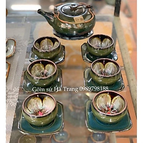 Mua Bộ ấm chén nghệ nhân men hoả biến rêu lòng hoa ấm quai đồng dung tích 430ml
