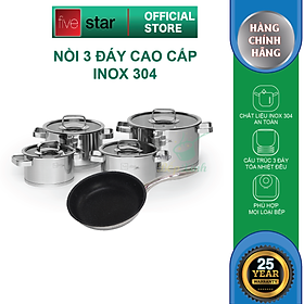 Bộ nồi và chảo chống dính vân đá inox 304 cao cấp Fivestar Plush 5 món nắp kính , tặng 10 muỗng ăn