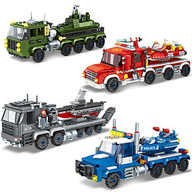 Đồ chơi lắp ráp mô hình xe cảnh sát, quân đội, cứu hỏa, đồ chơi thông minh lắp ráp lego xếp hình, phát triển tư duy