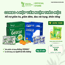 Combo 4 hộp viên ngậm ho thảo mộc Zalocol & Gezcol Hỗ trợ giảm đau rát họng