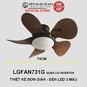 Quạt Trần Mini Có Đèn LÊ GIA LGFAN731V - Chiều Cao 25cm - Sải Cánh 74cm - Bảo Hành 5 Năm