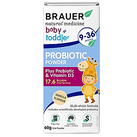 Bột men vi sinh Brauer Baby & Toddler Probiotic Powder vị Vanilla cho trẻ 9-36 tháng tuổi (60g)