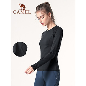 Quần áo tập yoga CAMEL của phụ nữ áo thể thao mùa thu dài tay cộng với quần áo thể dục nhung quần áo chạy bộ quần áo mùa thu và mùa đông - Black - S