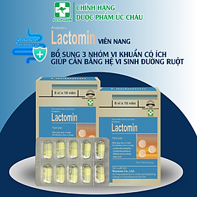 Lactomin (viên nang) bổ sung 3 loại men vi sinh có ích được bao vi nang, dùng cho người bị tiêu chảy, táo bón, dùng kháng sinh dài ngày