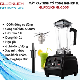 Mua Máy xay sinh tố công nghiệp GLUCKLICH GL-200D 2L 2200W có hẹn giờ- thương hiệu GLÜCKLICH Đức - hàng chính hãng