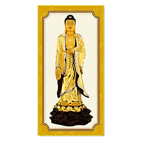 Tranh cán gỗ treo tường nhà cửa, phòng để thờ mẫu tam thánh, phật adida tượng vàng, Tranh Trang Trí Phật Giáo HPV-123 (30 x 60 cm)