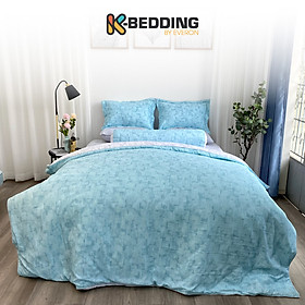 Bộ ga giường  KBedding by Everon KMTP 114 Microtencel Xám phối xanh (4 món) -160x200cm