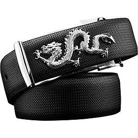 Dây nịt nam hình con rồng DN31 - Dây Đen, Mặt Bạc