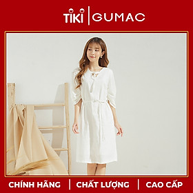 Đầm xòe nữ GUMAC thiết kế cổ V khoen trang sức làm từ chất liệu bền vững thân thiện môi trường DA679