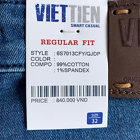 Viettien - Quần Jeans nam dài Regular fit Màu Xanh 6S7013 - Xanh