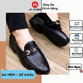 Giày Lười Nam Công Sở Da Bóng Cao Cấp Quai Vàng dập vân, Giày Nam giá Rẻ,đê khâu - Giảm 5