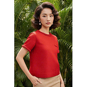 Áo Croptop Cổ Tròn Tếch Sam Tweed Đỏ thời trang thiết kế Hity Top213Red