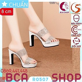 Giày cao gót nữ 8p hở mũi RO507 ROSATA tại BCASHOP đế trụ, quai trong thời trang, họa tiết cách điệu - màu trắng