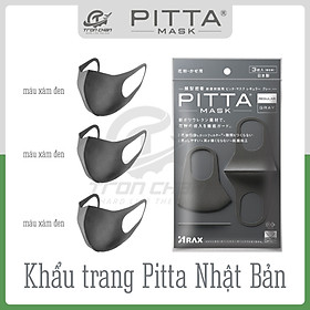 KHẨU TRANG PITTA MÀU GRAY (MÀU XÁM ĐẬM - GÓI 3 CÁI)