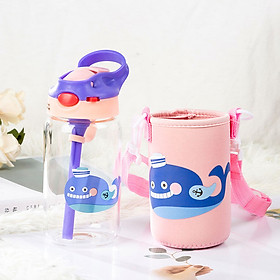 Bình nước đi học cho bé dung tích 480ml bằng thủy tinh cao cấp an toàn cho bé có túi và dây đeo tiện lợi – SBN006