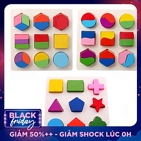 Đồ chơi gỗ giáo cụ Montessori combo 3 bảng lắp ghép hình khôi - TotdepreHH1042