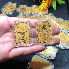 Mèo mạ vàng Thần Tài để ốp điện thoại, ví tiền giúp Tài Lộc