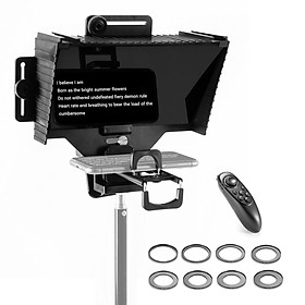 Universal Teleprompter Portable Prompter with BT Remote Control Lens Adapter Ring Compatible with Smart Phone Tablet
