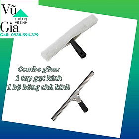 Mua (hàng nhập khẩu) Combo 1 Tay gạt kính inox 35cm và 1 bộ bông chà 35cm