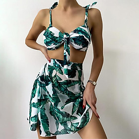 Bộ bikini ba món vải nhuộm loang màu thời trang mới dành cho nữ