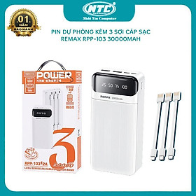 Mua Pin dự phòng Remax RPP-103 30000mAh màn hình LCD - kèm 3 cáp sạc microUSB/ typeC/ LN (trắng) - Hàng Chính Hãng