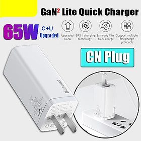 Bộ sạc nhanh Xiaomi Baseus GaN2 Lite, Đầu cắm CN Type-C + USB 65W, Phiên bản nâng cấp Công nghệ sạc BPS II Hỗ trợ nhiều lần sạc nhanh, Giao thức phù hợp với Samsung 45W Quick Charge