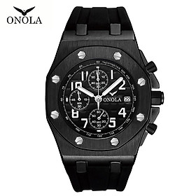 Đồng hồ đeo tay nam ONOLA ON6805 thạch anh đa chức năng có dây đeo Silica Gel thời trang, chống thấm 3ATM, hiển thị ngày-Màu đen